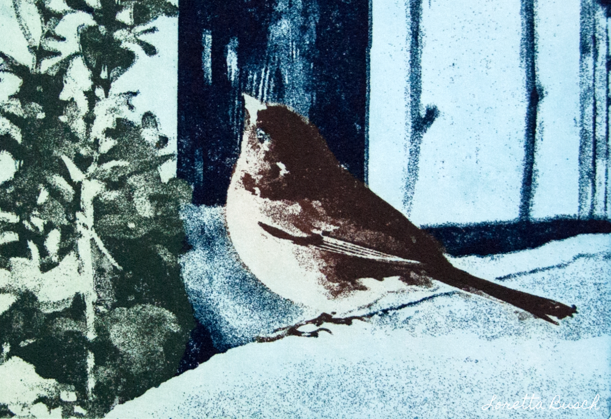 polymer etching of a bird looking up